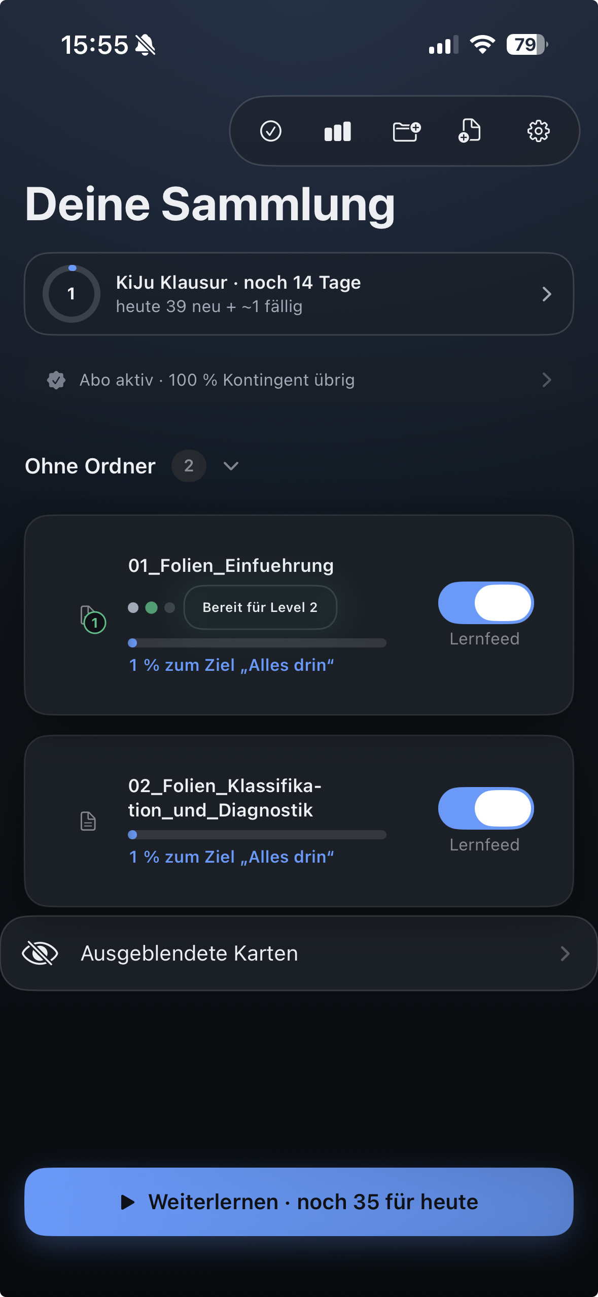 Startseite mit der eigenen Sammlung